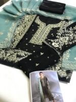 Asim Jofa Embroidered Chiffon Unstitched 3-Piece Black and Aqua - Image 5