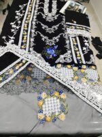 Elegant Black Cotton Chikankari Dress Set - Heavy Embroidery, Organza Dupatta & Plain Trouser | Unstitched Party Wear - Image 5