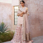 Faiza Saqlain Designer Gharara Outfit – Embroidered Net Shirt & Gharara with Pearls & Tilla