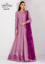 Pink Chiffon Maxi with Net Dupatta & Silk Trouser - Embroidered Zari Work, Sequins, and Stones
