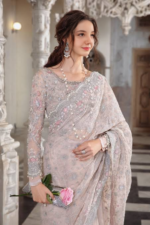 Sana Yousaf wearing Pale Pink Beaded Saree