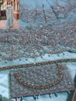 Maria B Designs Mabel Net Embroidered Ice Blue Saree - Image 5