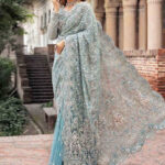 Maria B Designs Mabel Net Embroidered Ice Blue Saree