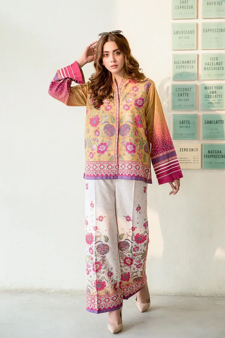4BAFFAFE-D1AA-46D0-849B-680543518460.jpg Yellow and Multi Colored Floral Co-Ord Set Pakistan | Digital Print Unstitched 2-Piece - Image 1
