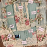 Crimson Brand Egyptian Cotton Lawn Shirt - Heavy Chikankari Embroidered with Organza Dupatta & Dyed Aqua Trouser - 3-Piece - Image 4