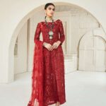 Maryam Hussain Red Dress Luxury Formals Heavy Net Embroidered with Sequins Beads Embellishments