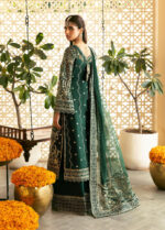 Deep Green Embroidered Partywear Set | Brand Gulal Zayra Luxury Chiffon Shirt, Net Dupatta & Silk Trouser - 3-Piece - Image 2