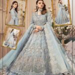 Maria B Wedding Collection – Net Embroidered Maxi Dress with 3D Flowers, Pearls & Sequins