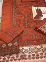 Cotton Embroidered Dress with Organza Embroidered Dupatta - 3-Piece - Image 4