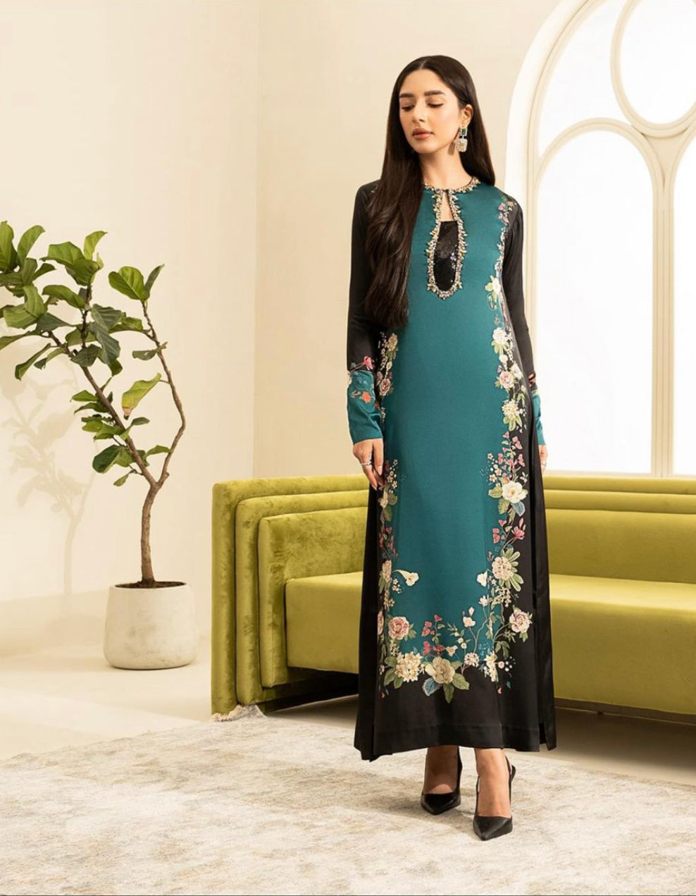 9095E986-EEB4-4128-B758-AF2B3BAE5E73.jpg Digital Printed Charmeuse Silk Shirt & Trouser Set with Silk Dupatta - Luxury Loungewear & Party Wear - Unstitched - 3-Piece