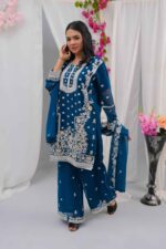Embroidered Chiffon 3Pc Suit (Zari + Sequins) – Pastel Floral with Kiran Lace & Lining – Style 1