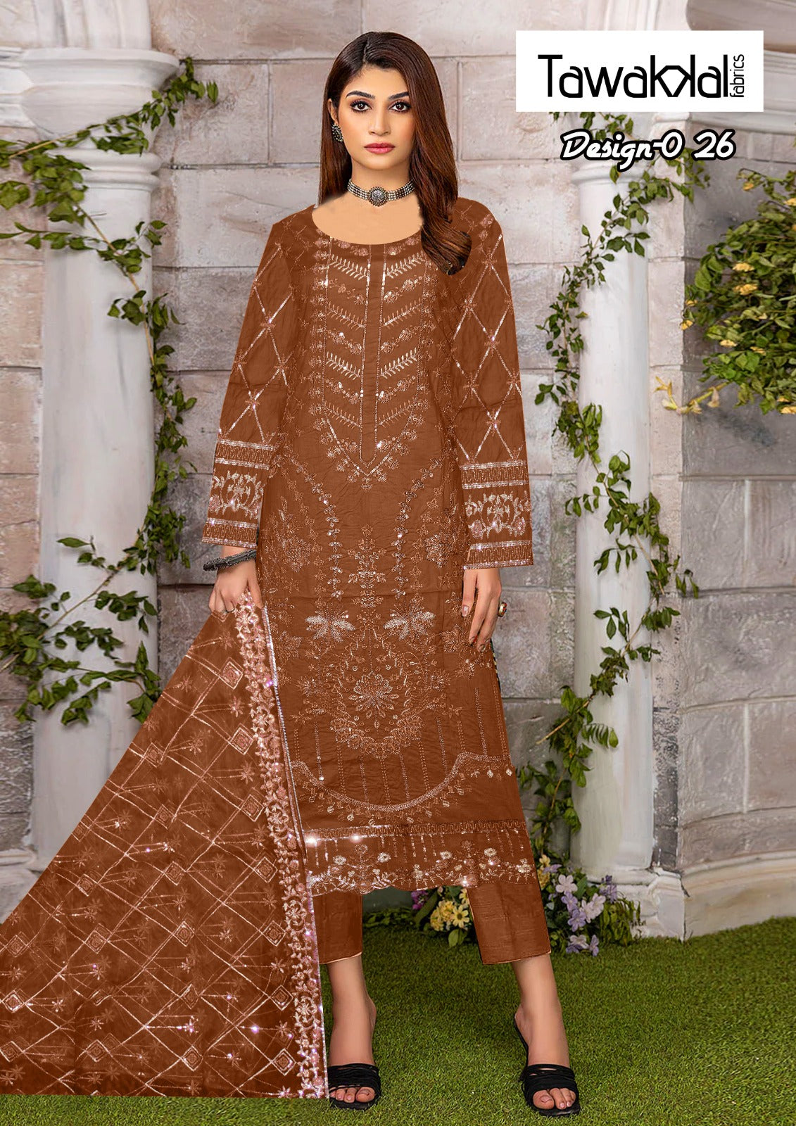 A7E81F2F-B372-4D43-9FC3-4C7D855482F3.jpg Cotton Embroidered Dress with Organza Embroidered Dupatta - Image 1