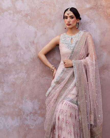 Faiza Saqlain Designer Gharara Outfit - Embroidered Net Shirt & Gharara with Pearls & Tilla Work Set