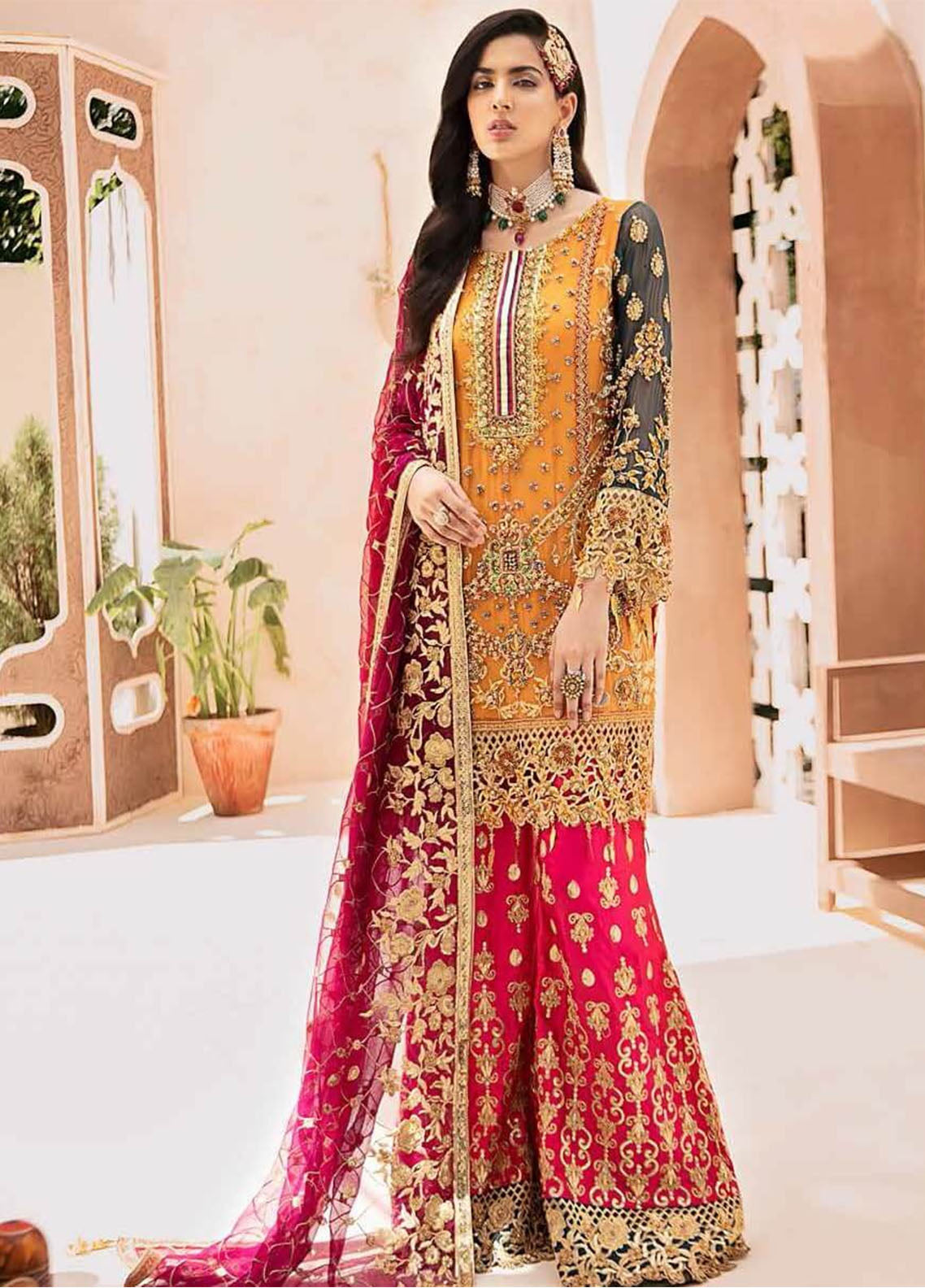 AFA74C12-CD39-4388-8906-6244AA017E1C.jpg Emaan Adeel Designer Party Wear Unstitched Suit - Heavy Embroidered Chiffon & Silk 3-Piece Dress (Pink, Green, Yellow)