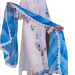 3Pc Unstitched Chikankari Dress Set – Heavy Schifli Embroidery, Cutwork Laces, Printed Chiffon