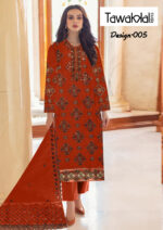 Cotton Embroidered Dress with Organza Embroidered Dupatta - 3-Piece - Image 2