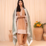 Pure Raw Silk Embroidered Suit with Crinkle Chiffon Dupatta – Mustard & Sage Green