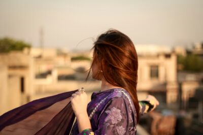 Woman wearing a Pakistani outfit for dupatta styling inspiration
