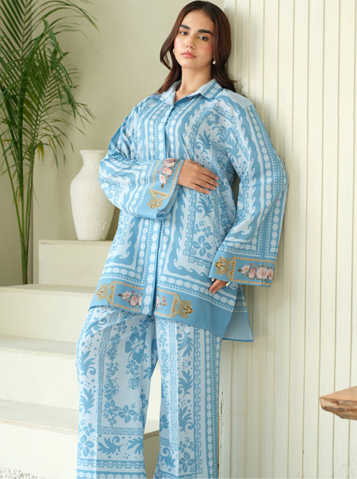 E0E58625-5633-41D2-898F-85F936AB1A5A.png Digital Printed Charmeuse Silk Shirt & Trouser Set with Silk Dupatta - Luxury Loungewear & Party Wear - Unstitched - 3-Piece