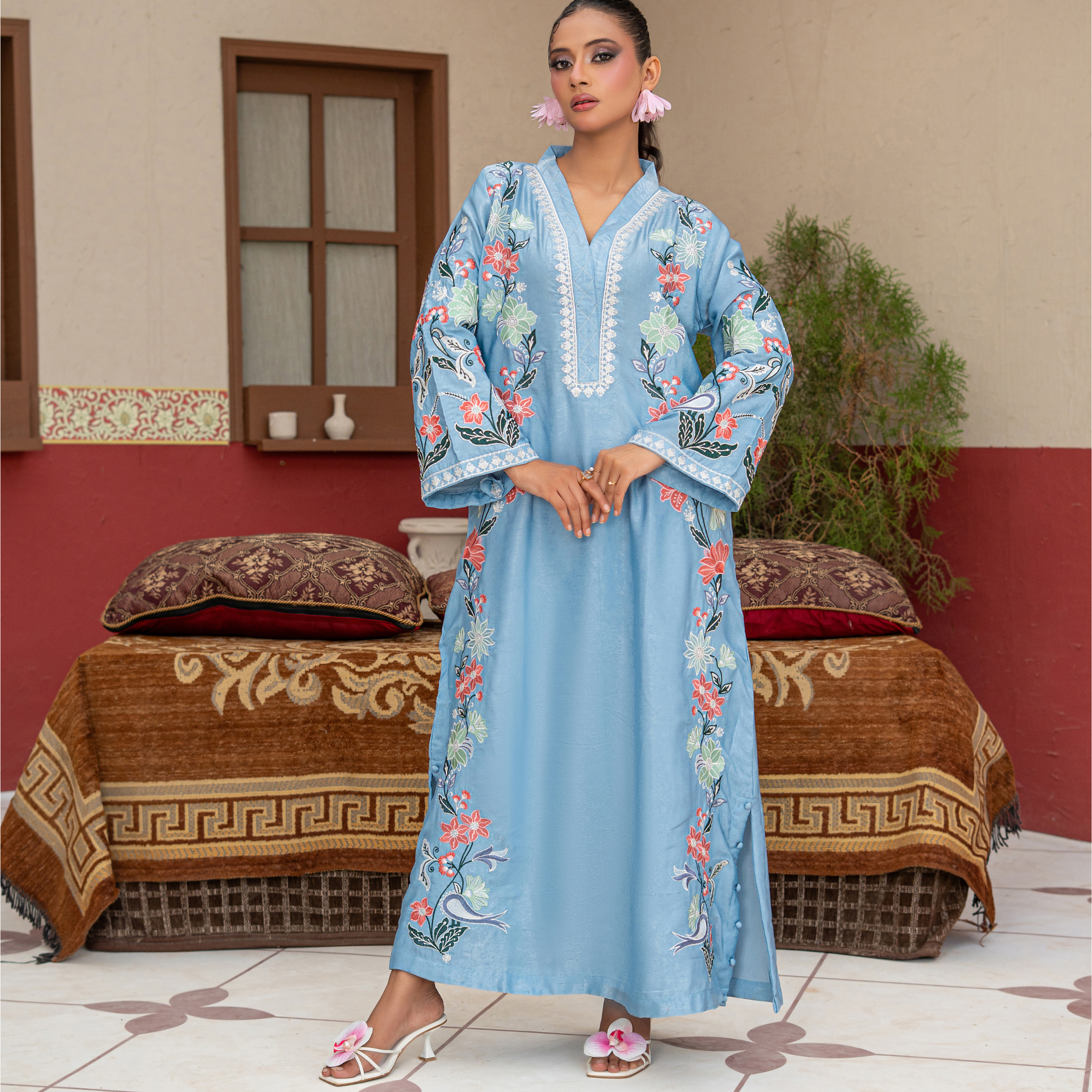 Untitleddesign_1-1.png Luxury Velvet Silk Kaftan with Embroidered Silk Thread & Sequins | Matching Velvet Silk Trouser & Medium Silk Dupatta - Stitched - 3-Piece