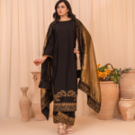 Premium Silk China Embroidered Sharara Suit Set with Tissue Silk Dupatta | Luxury Pakistani Wedding & Eid Outfit - Stitched - 3-Piece - Image 5