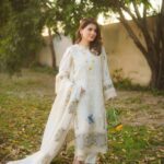Premium Embroidered Chikankari Cotton Lawn Set (3-Piece Stitched) - Ivory White & Yellow Accent