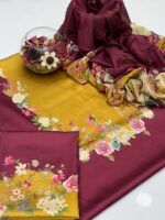Digital Printed Charmeuse Silk Shirt & Trouser Set with Silk Dupatta – Luxury Loungewear – Style 3 - Image 2